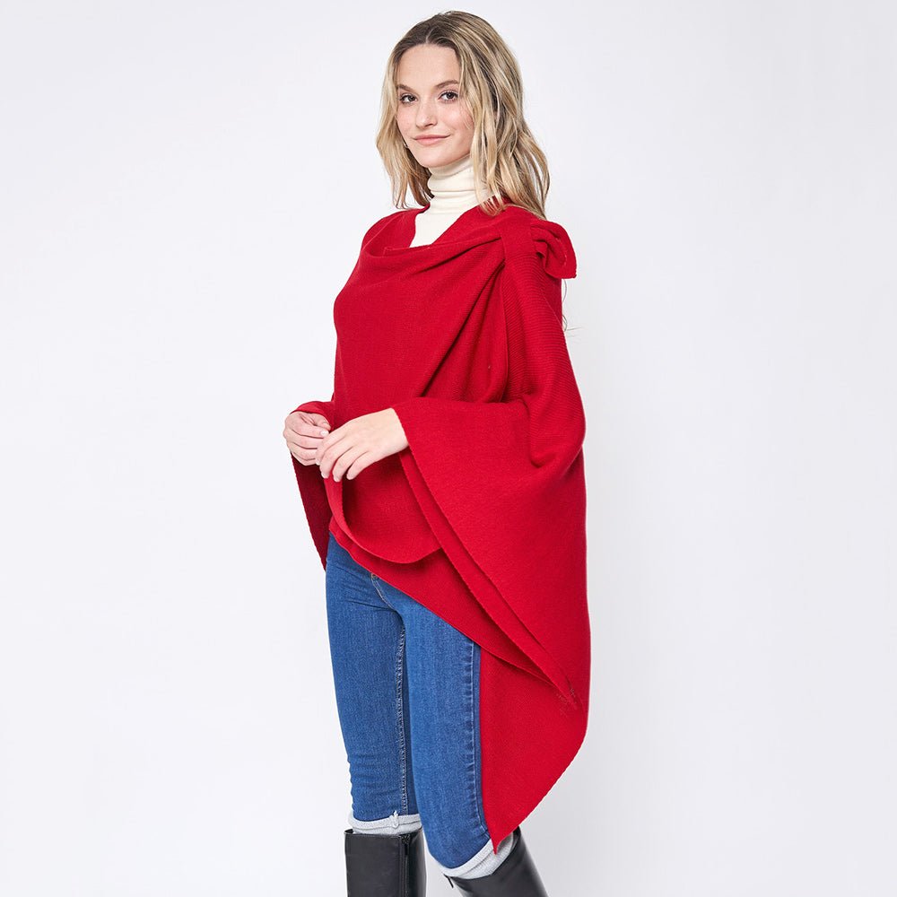 Solid Ruana Poncho with Shoulder Strap - Hautefull