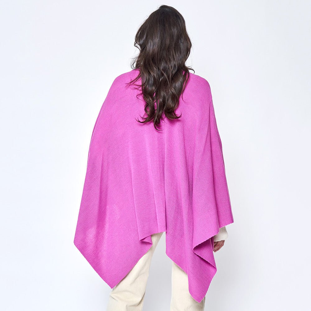 Solid Ruana Poncho with Shoulder Strap - Hautefull