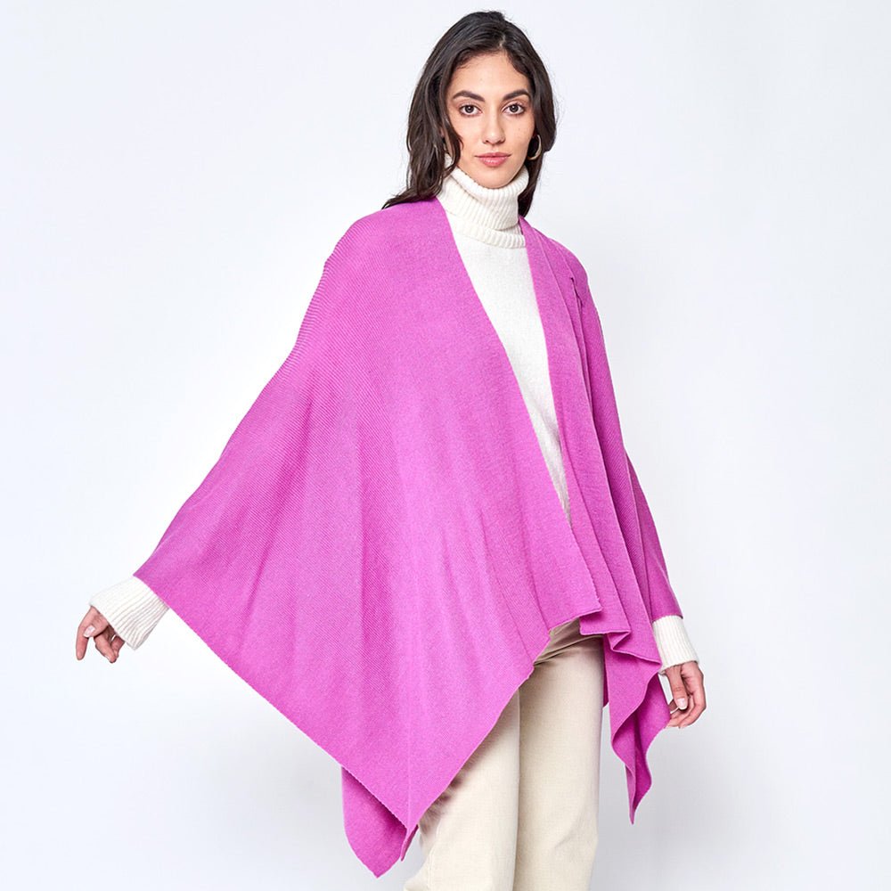 Solid Ruana Poncho with Shoulder Strap - Hautefull