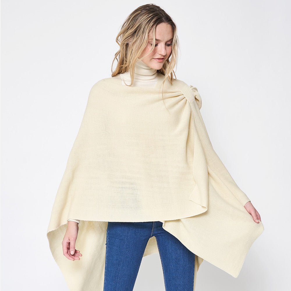 Solid Ruana Poncho with Shoulder Strap - Hautefull