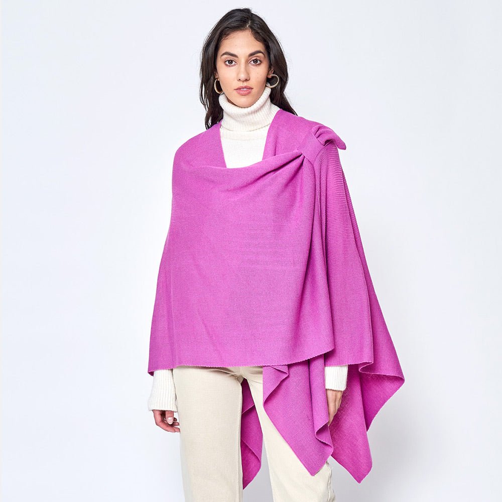 Solid Ruana Poncho with Shoulder Strap - Hautefull