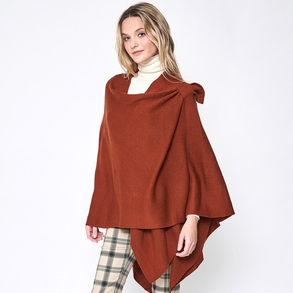 Solid Ruana Poncho with Shoulder Strap - Hautefull