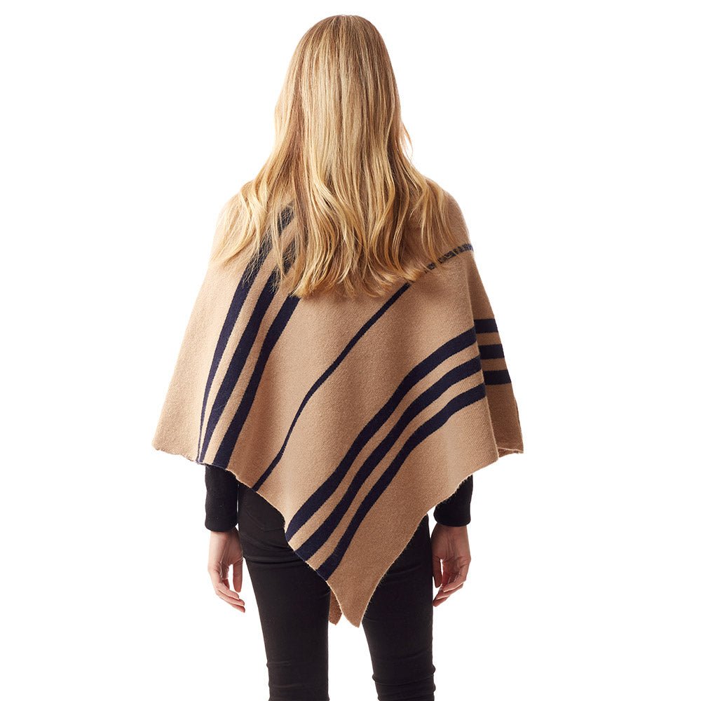 Striped Asymmetrical Knit Poncho - Hautefull