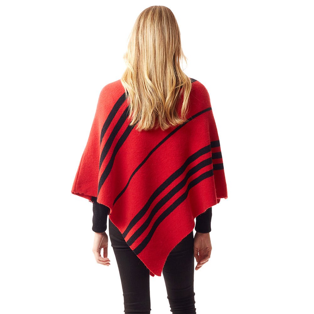 Striped Asymmetrical Knit Poncho - Hautefull