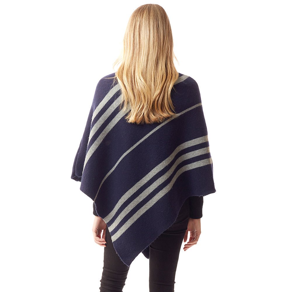 Striped Asymmetrical Knit Poncho - Hautefull