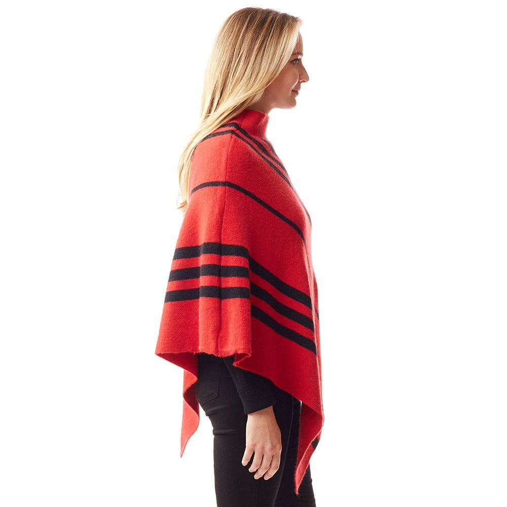 Striped Asymmetrical Knit Poncho - Hautefull