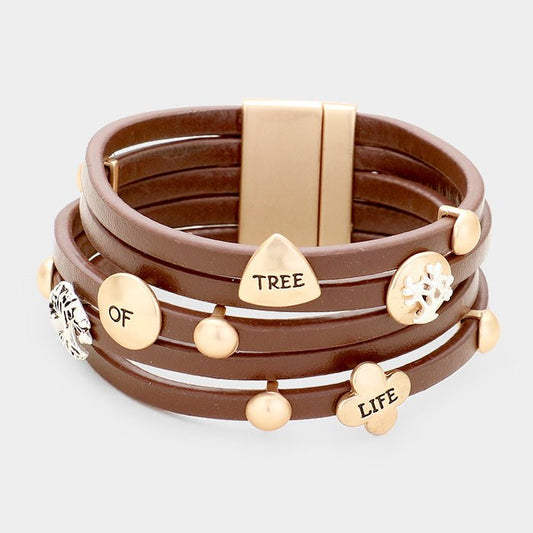 'Tree of Life' Leather Magnetic Bracelet - Hautefull