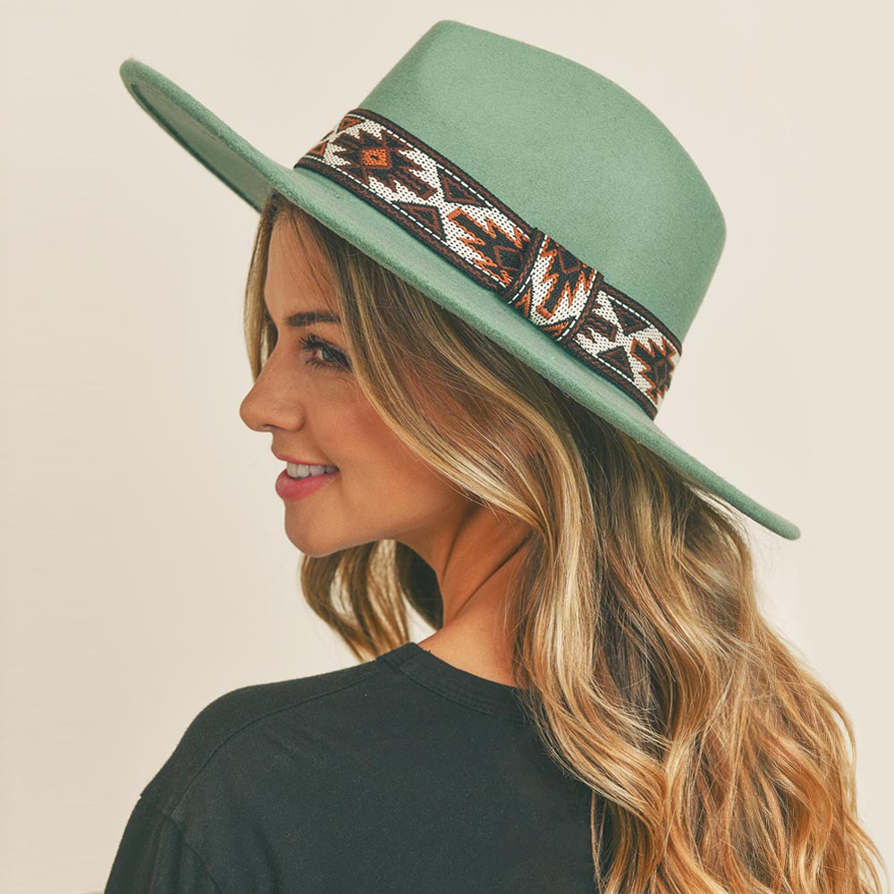 Tribal Print Accented Panama Hat - Hautefull