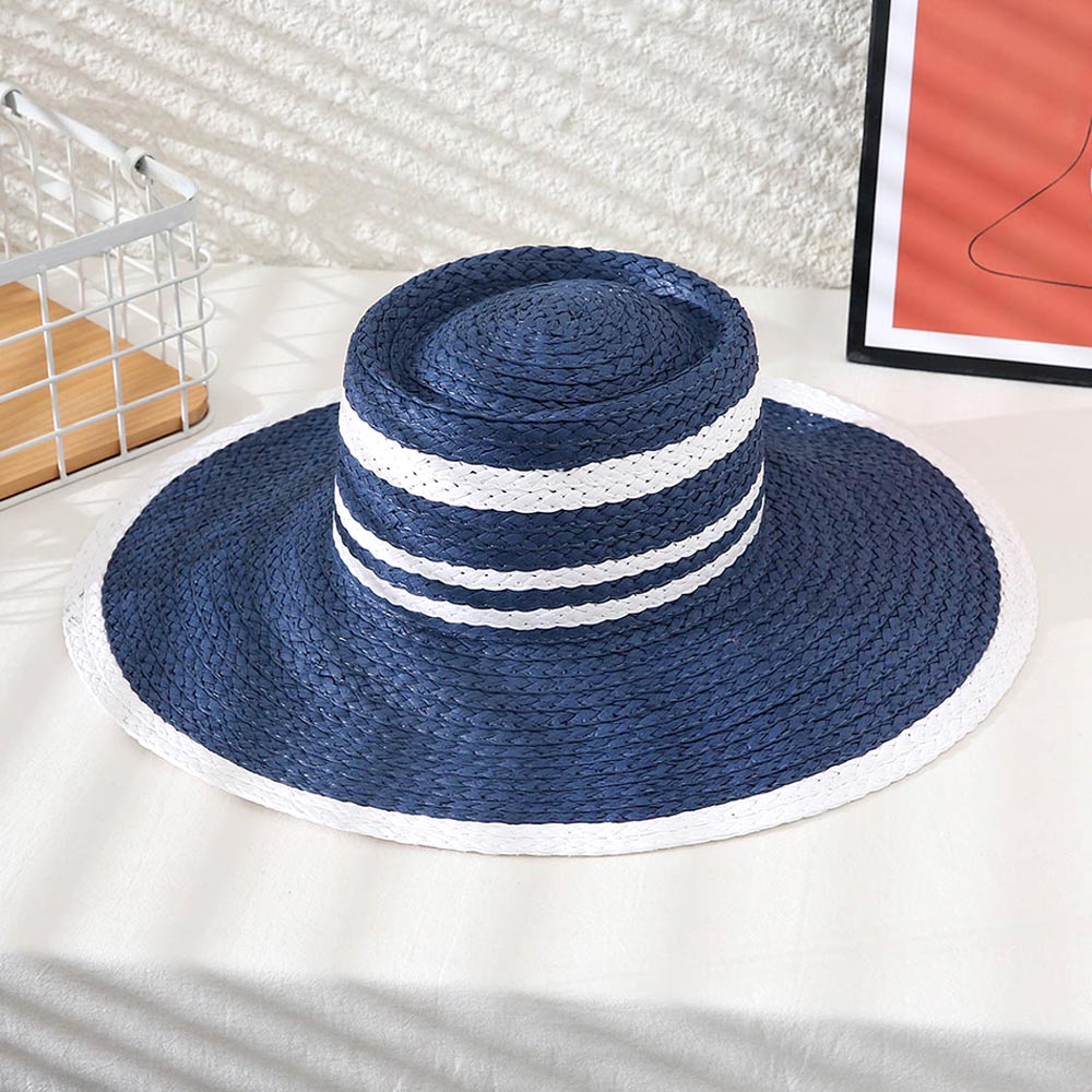 Weaved Striped Straw Sun Hat - Hautefull