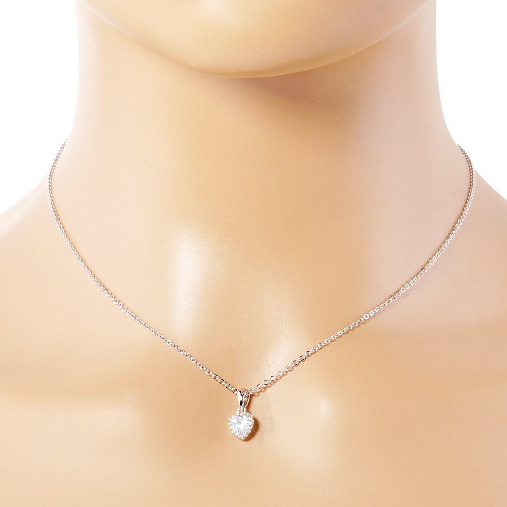 White Gold-Dipped Heart Stone Pendant Necklace - Hautefull