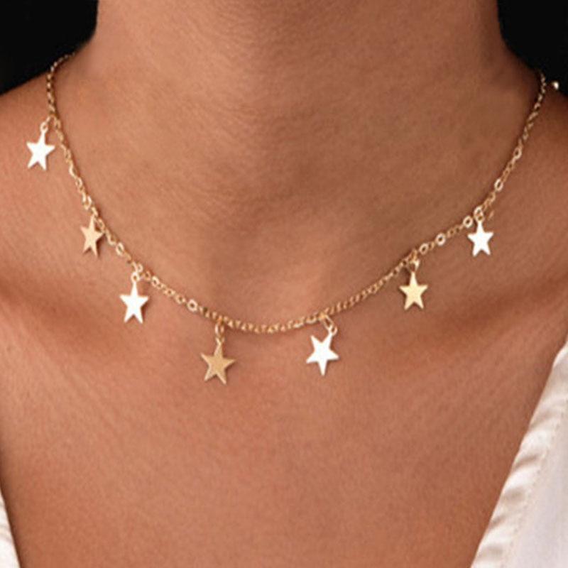 Women Choker Necklace With Star Pendants - Hautefull