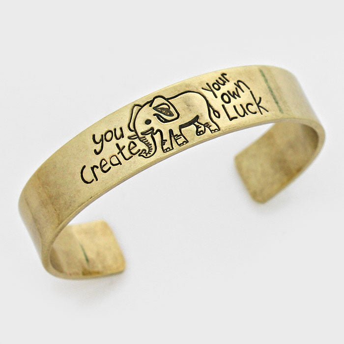 "You Create Your Own Luck" Elephant Cuff Bracelet - Hautefull