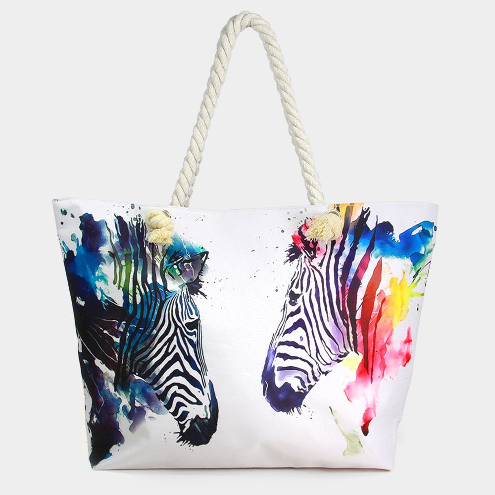 Zebra Heads Oversized Beach Tote Bag - Hautefull