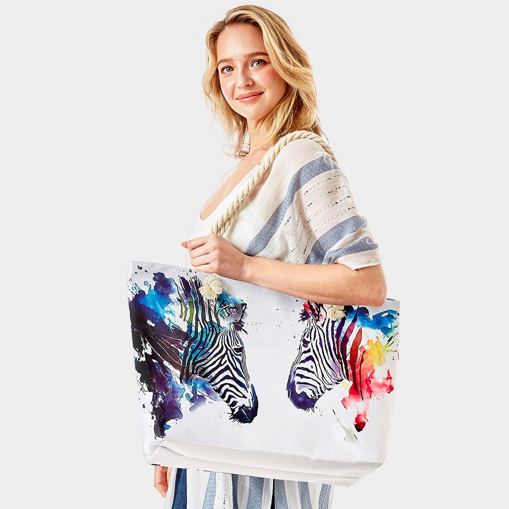 Zebra Heads Oversized Beach Tote Bag - Hautefull